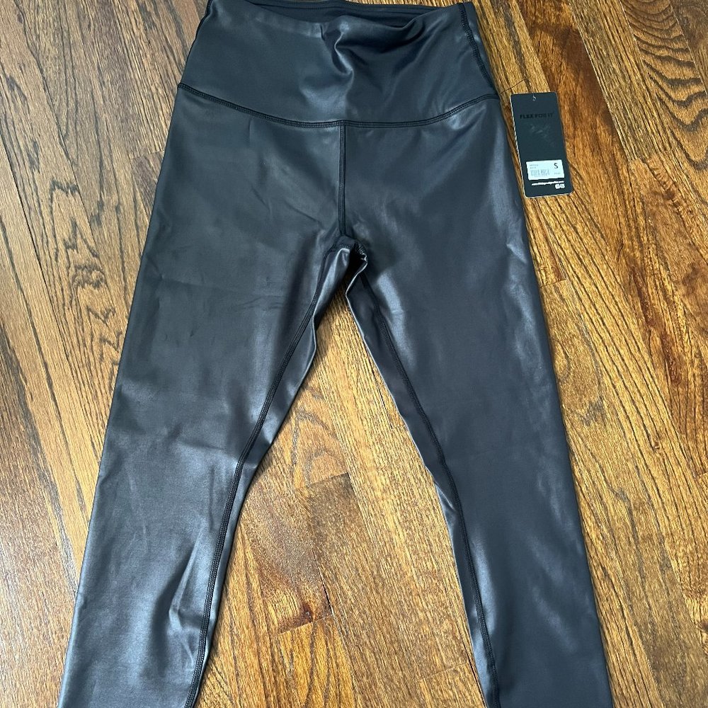 90 Degree By Reflex Womens High Waist High Shine Faux Leather Disco Ankle Leggin